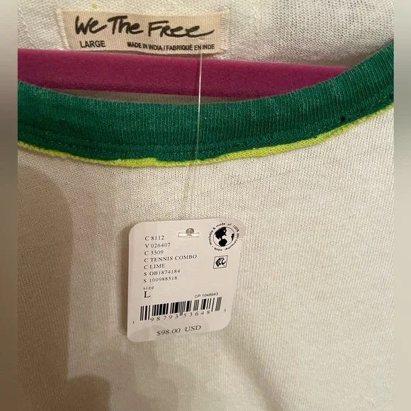 Free People Cream Sweater with Lime Green Tennis Ball Patch Details - Picture 6 of 9